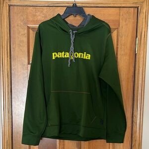 Patagonia Forest Green Hoodie with Yellow Logo